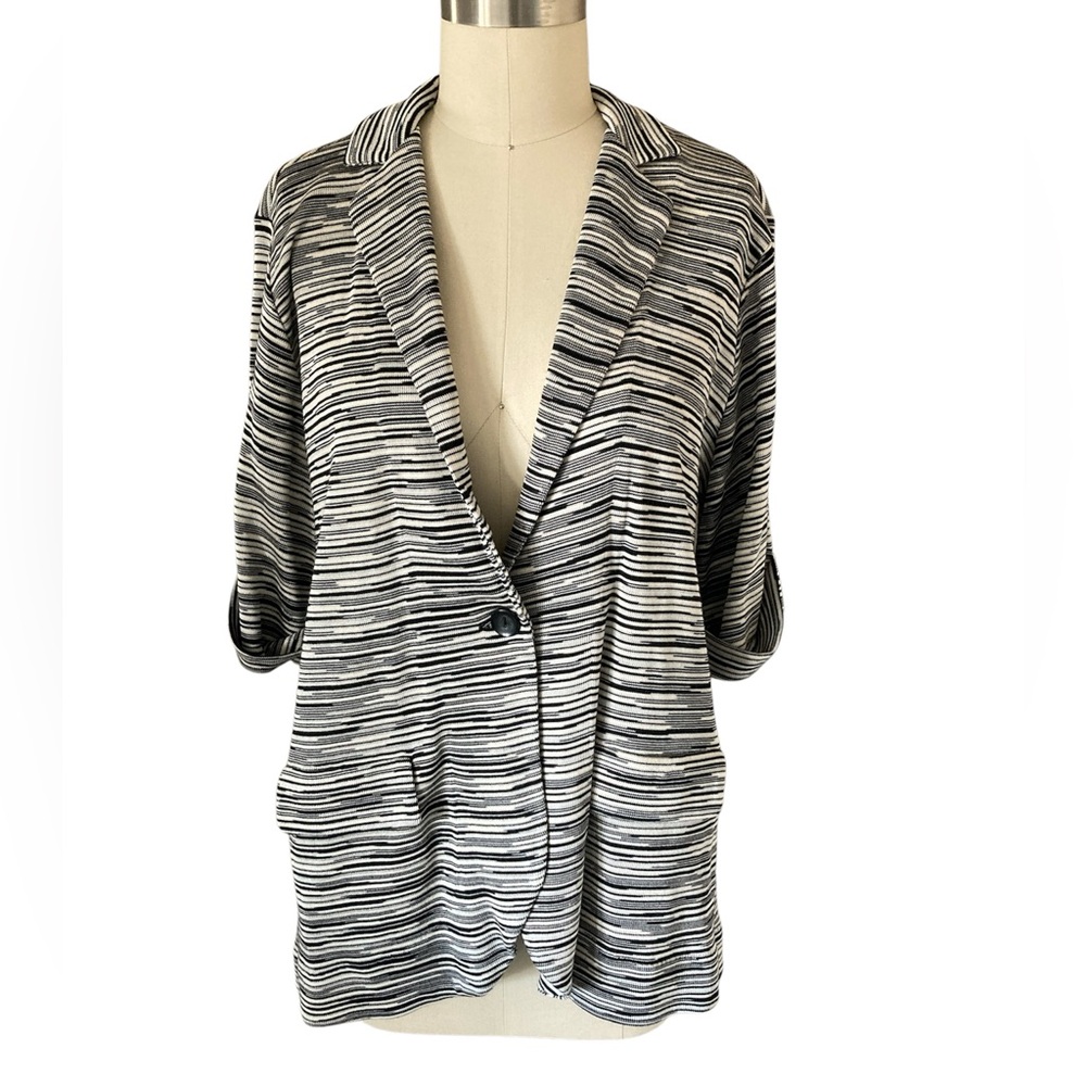 Chico's  Black & White Striped Sweater Jacket, Sz 3, XL